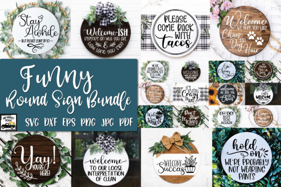 Funny Round Sign Bundle Graphics for Local Business Use