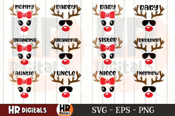 Matching Christmas Reindeer Family Set Graphics for Crafts