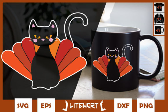 Thanksgiving Funny Cat Turkey Graphics for Crafts